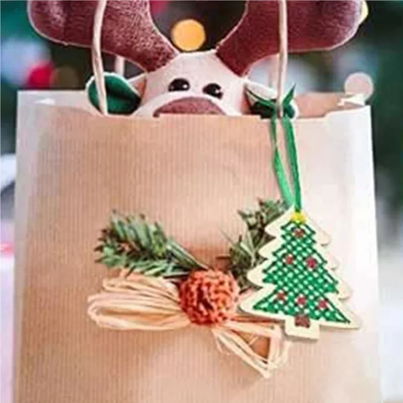 Art Craft Christmas Tree - High-quality 12SETS DIY Sewing Wooden Pendant