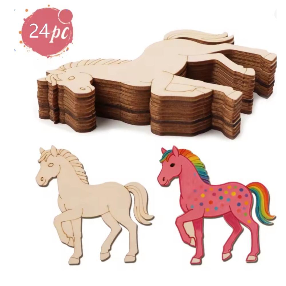 24Pcs Unfinished Horse Wooden  - Art Craft Horse ulasan dan harga