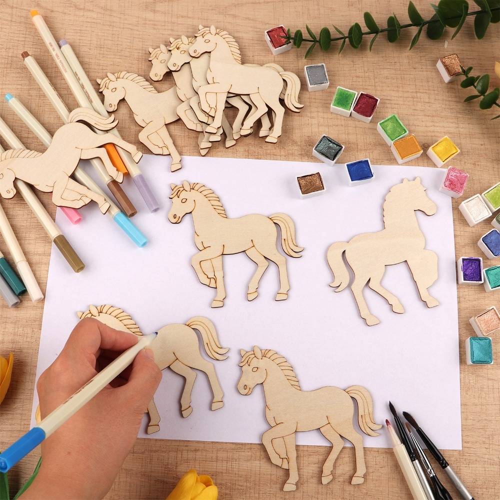 24Pcs Unfinished Horse Wooden  - Art Craft Horse ulasan dan harga