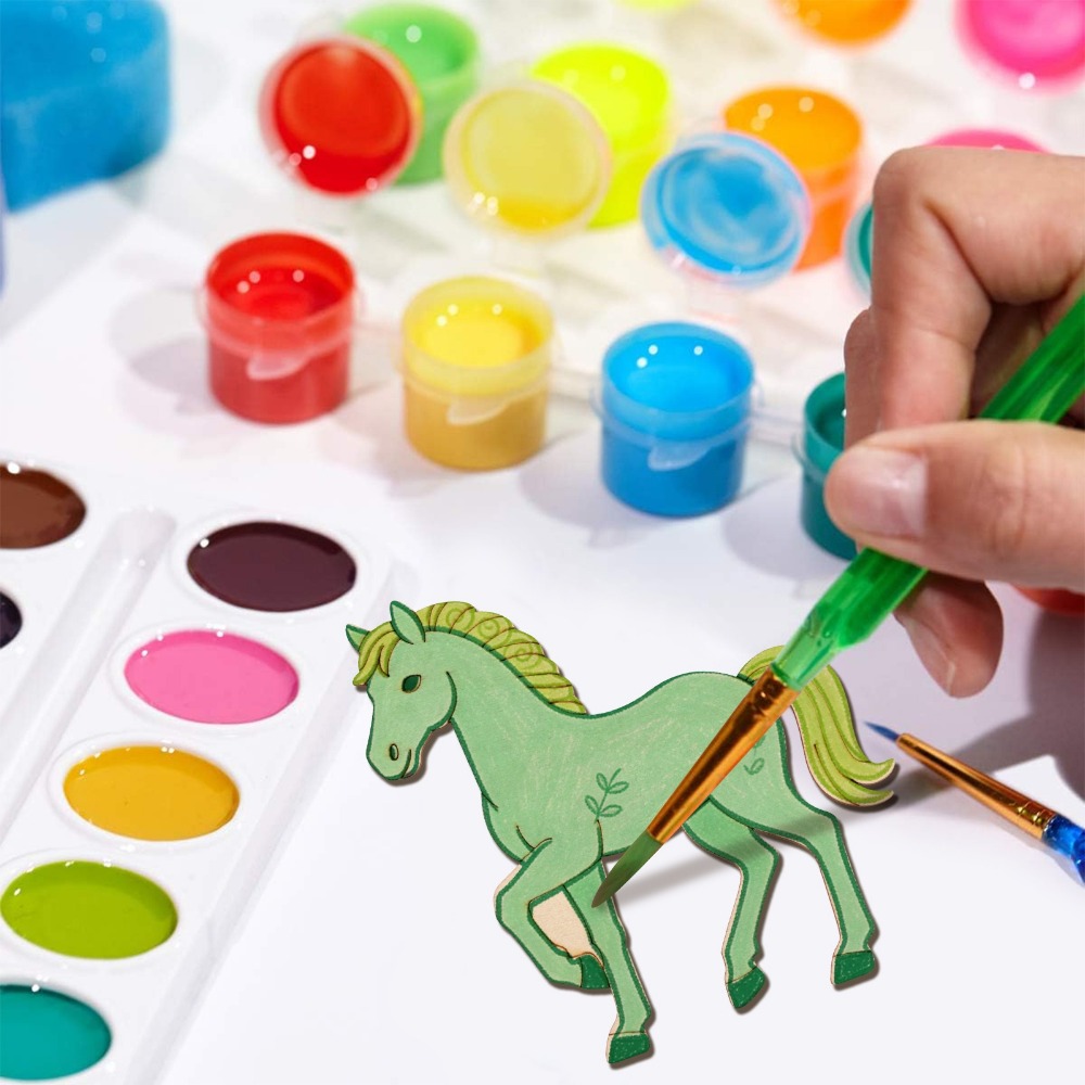 24Pcs Unfinished Horse Wooden  - Art Craft Horse ulasan dan harga